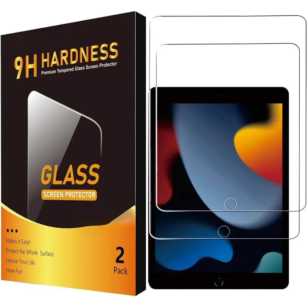 2 Pack Screen Protector for iPad 9th 8th 7th Generation (10.2 Inch, 2021/2020/2019), Anti-Scratch 9H Hardness Tempered Glass Film, Apple Pencil Compatible
