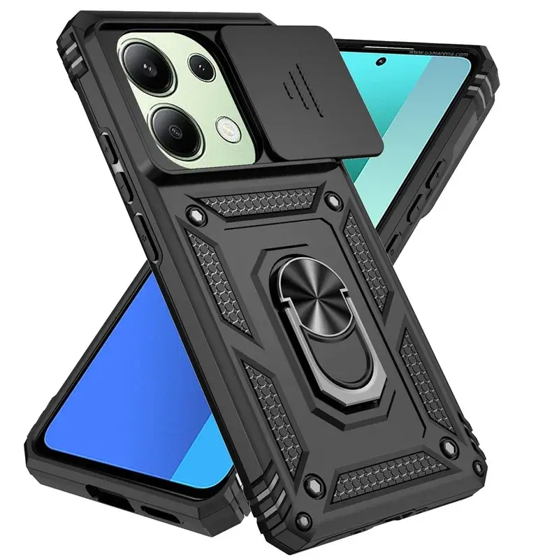 Shockproof Armor Case for Xiaomi Redmi Note 13 12 Pro 5G 4G 13C POCO C65 X6 M6 Pro X5 M5 Pro Slide Lens Protect Ring Stand Cover