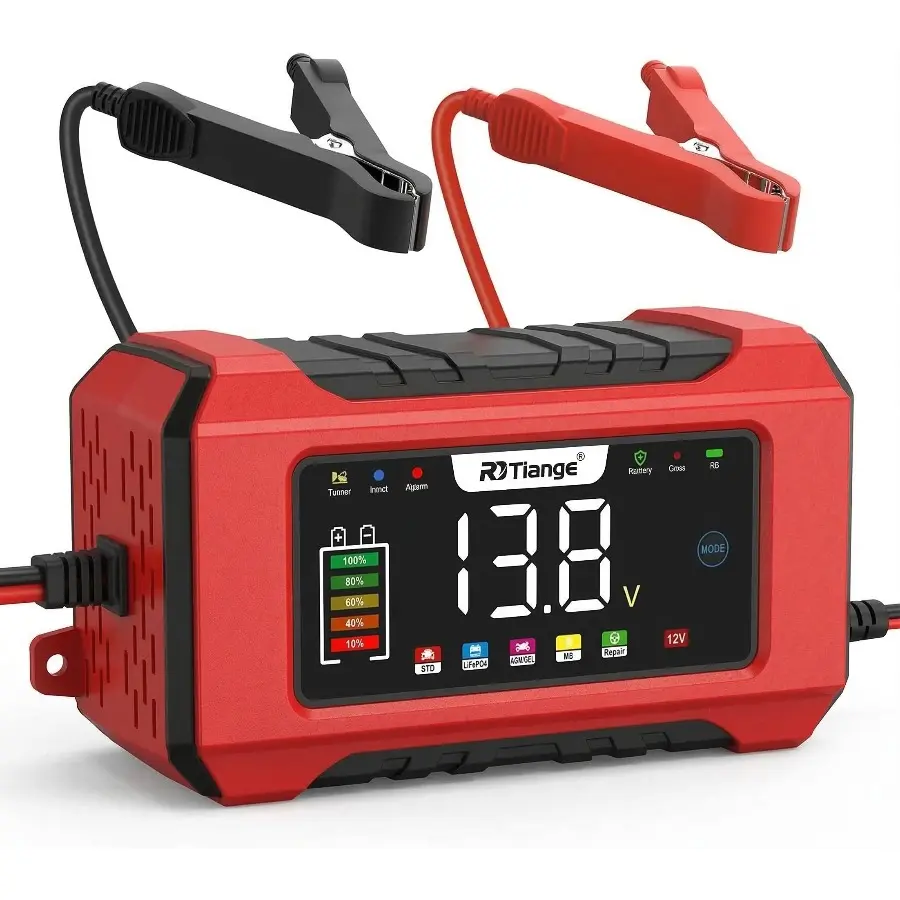 12V 6A Lead-Acid Battery Charger, 9-Stage Smart Trickle & Pulse Charger with Color LED Display, Multi-Protection, AGM/GEL/SLA/Flooded, Automotive, Marine, Deep-Cycle Batteries, Fast & Safe Charging