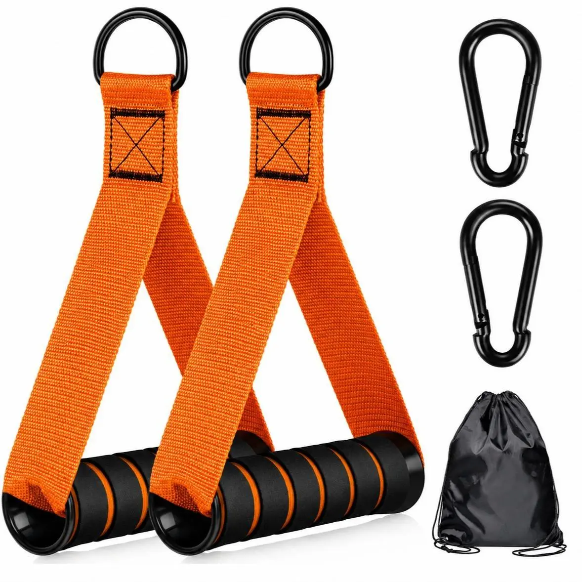 Premium Heavy-Duty Cable Machine Handles 2-Pack – Ergonomic Non-Slip Foam Grips, Reinforced Nylon Straps, Secure Carabiner Clips, Durable Gym Attachments for Muscle Building, Strength Training, Fitness Workouts & Home Gym Equipment