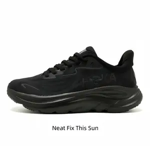 All Black Breathable Mesh Upper Running Shoes, Ultra Thick Cushioned Wave Midsole Shock Absorbing Non Slip Rubber Outsole Lightweight Lace Up Athletic Training Sneakers For Men Women ：，，，