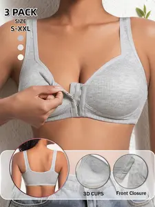 Women's Adjustable Front Buckle Push-Up Bra, Seamless Design, Side Support, Casual Fitted Wireless Bra, All Seasons Comfort,1 Pack/3 Pack/6 Pack,6colors, Underwear