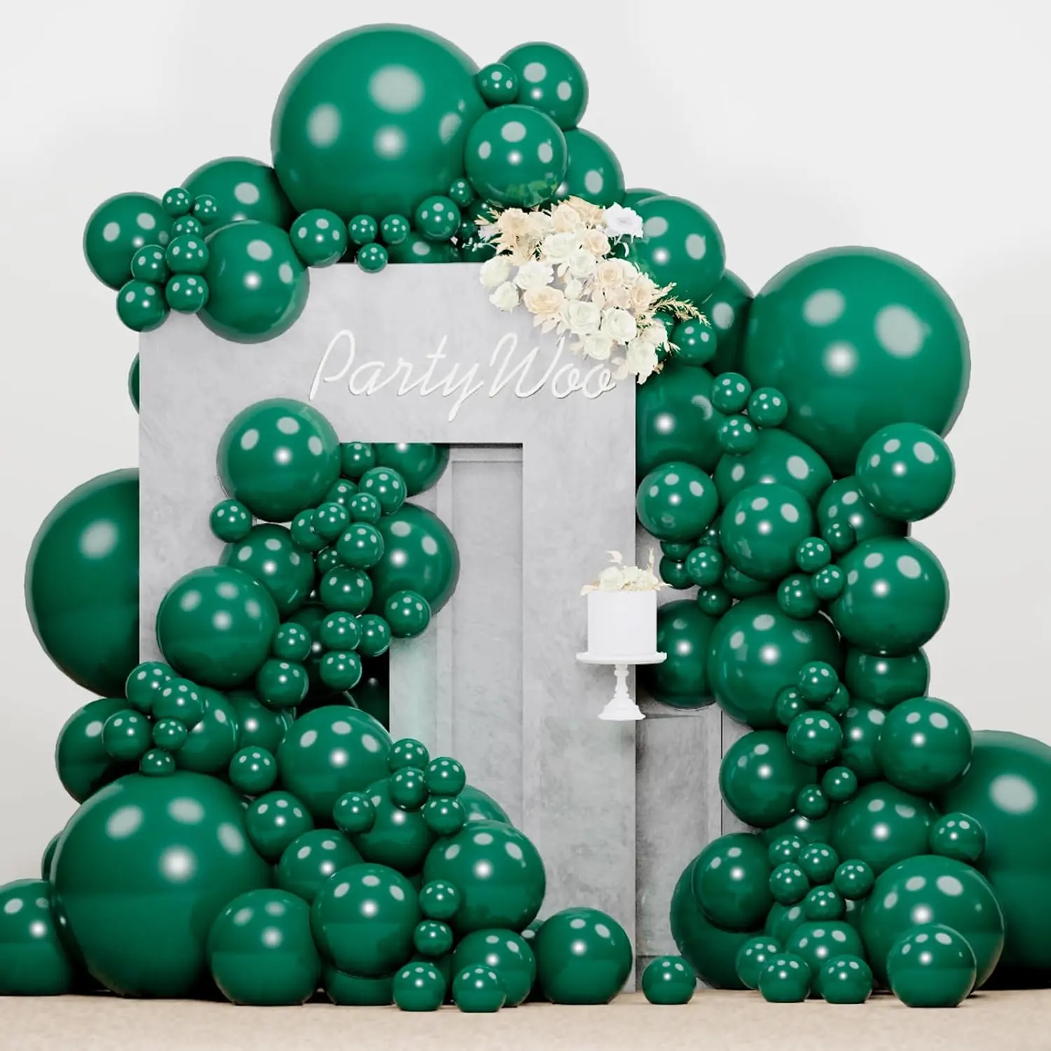 Pearl Dark Green Balloon Arch Kit, 140 Pcs in 18/12/10/5 Inches Sizes, Pearl Emerald Hunter Forest Green Balloons for Jungle Dinosaur Theme Birthday, Anniversary, Baby Shower, Engagement Decorations