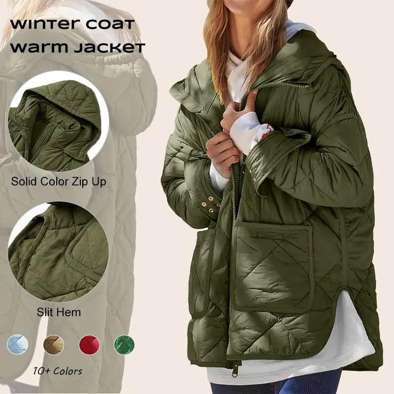 Imily Bela Womens Quilted Puffer Jacket Hooded Long Sleeve Zip Up Winter Coat Lightweight Warm Jackets with Pockets