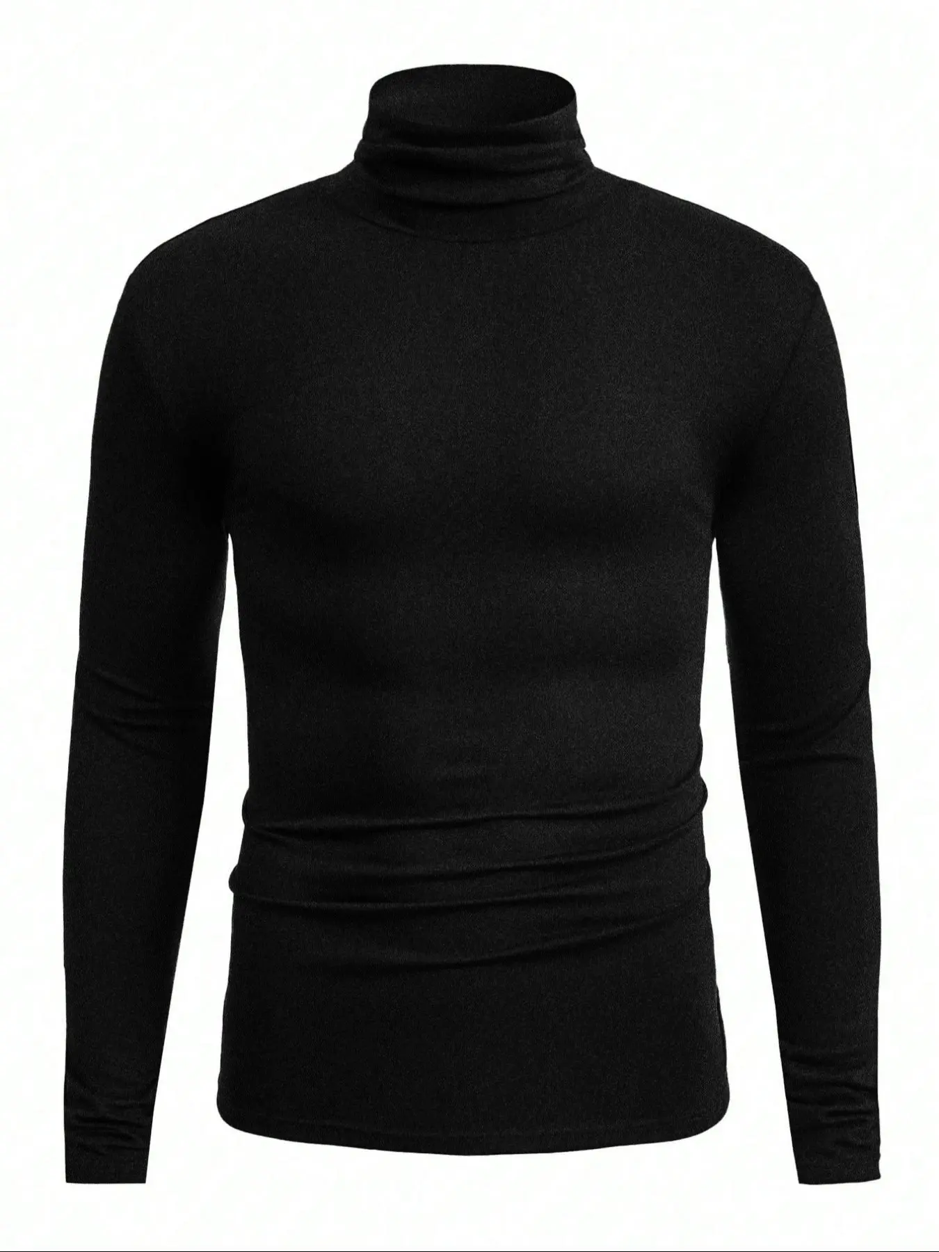 Men's Solid Plain Long Sleeve Turtle Neck Thermal Underwear Top, Casual Comfy Base Layer T-Shirt for Spring & Fall, Men's Clothes for Daily Wear