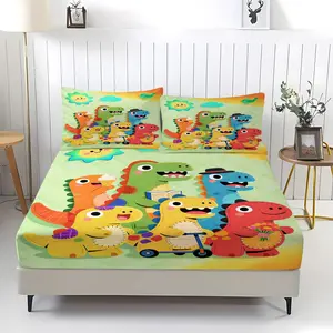 3-Piece Colorful Dinosaur Pattern Fitted Sheet Set, Soft And Durable Bedding Set, Including 1 Piece Flat Sheet And 2 Pieces Pillowcases, Suitable For Children And Adults Daily Holiday Birthday Gifts Bedroom Decorations