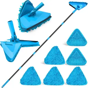 Wall Mop Cleaner with 80 inches Long Handle, 180? Folding Ceiling Cleaning Tool with  for Washing Painted Walls, Triangle Baseboard Scrubber with 4 Chenille Duster and 2 Microfiber Pads