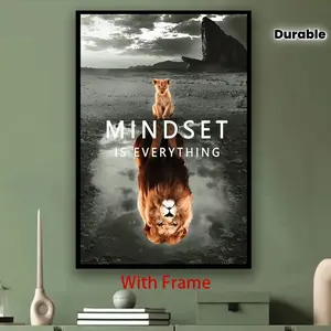Mindset Lion Reflection Wall Art - Motivational Poster with Inspirational Quote "Mindset is Everything" - Perfect for Home Office, Living Room, Bedroom Decor - Ideal Holiday or Birthday Gift, Office Art |   Modern Art |   Durable Poster, Lion Wall Art