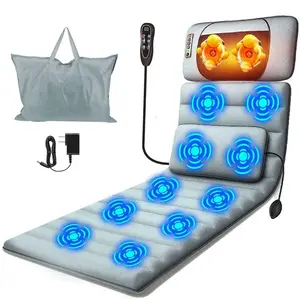 Whole Body Vibrating Massage Mat With Heat, 10 Vibrating Motors For Neck, Back & Leg Massage, 120V US Plug Powered Unscented Massage Mattress Pad With Manual Lumbar Support, Fathers Day Gift