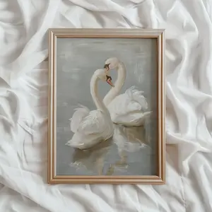 Swan Art Print | Vintage PRINTABLE Wall Art | Pastel Farmhouse Nursery Painting | Antique Swan Wall Art |UNFRAMED