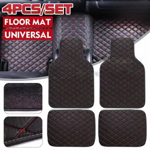 4 Piece Universal Car Floor Mats All Weather Heavy Duty Waterproof Front Rear Set Custom Fit for SUV Sedan Van Truck Black
