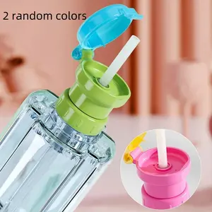 Random Color Kids Water Bottle Cap, Tumbler Replacement Lid, 2 Counts Leak Proof Plastic Juice Soda Bottle Lid with Straw, Drinkware Accessories for Home Kitchen