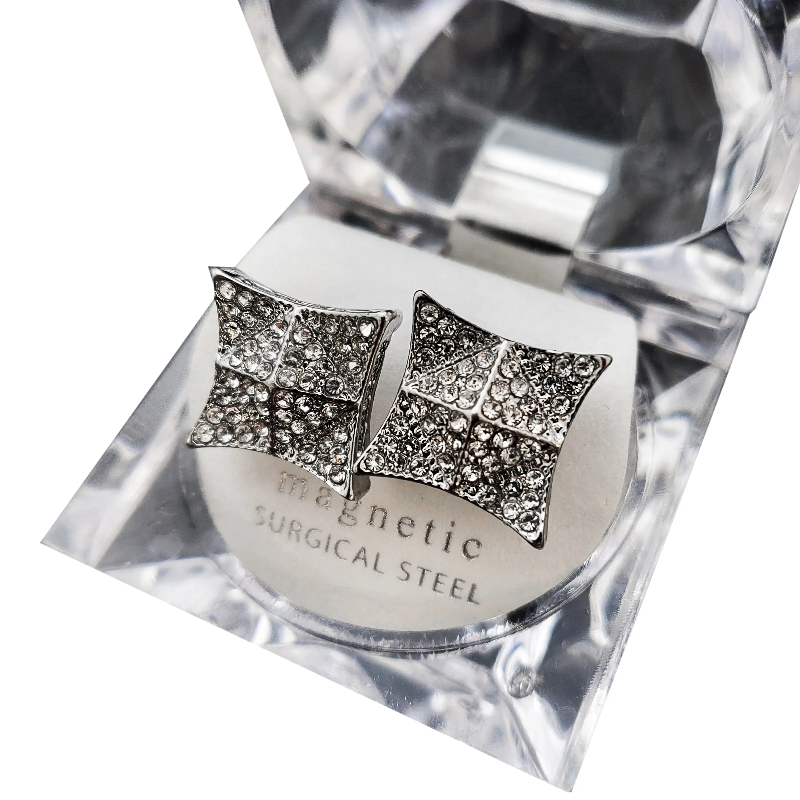 MaxBling81 Unisex Magnetic Kite-Shape CZ Stone Earrings - Metal-Coated Hip Hop Rapper Fashion Jewelry Accessories, Jewelry Accessories Earrings
