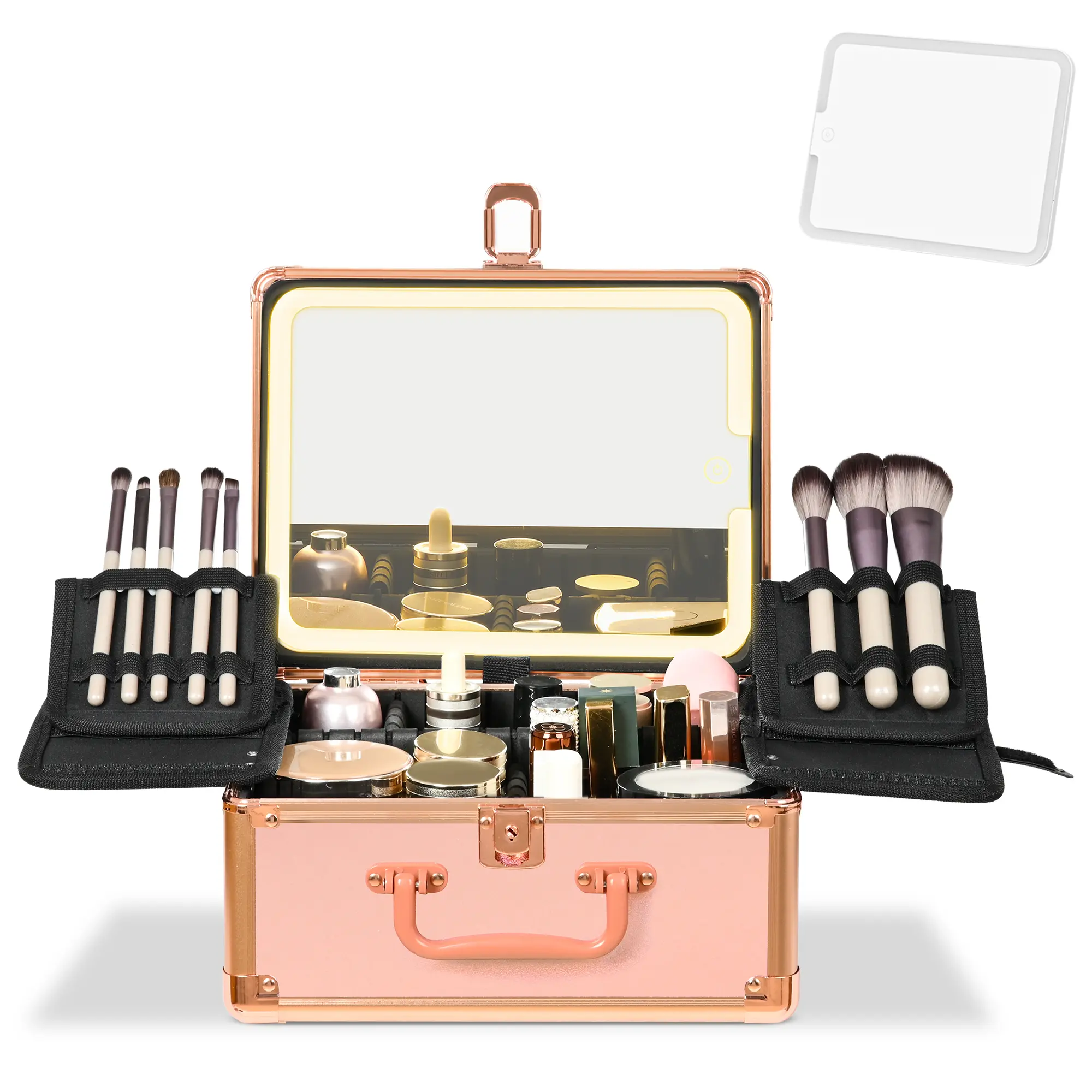Somduy Travel Makeup Case with 3-Color Detachable LED Mirror,  Portable  outdoor Storage Organizer  with Adjustable Dividers, Cosmetic Waterproof room Vanity with Key Lock gift for Women