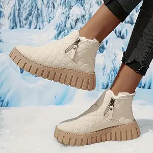 LISM Women's 2025 New Arrival Snow Boots with Faux Fur & Zipper Closure - PU Cover Winter Ankle Boots, Wide Width/Plus Size, Cushioned Insole & Arch Support, Snow-Resistant Rubber Sole - Warm Cozy Ice Boots for Outdoor (Beige//Tan)