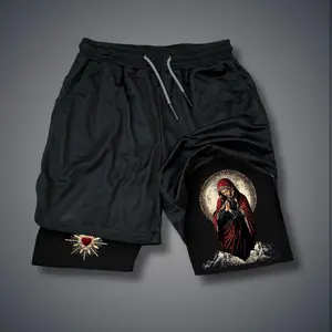 [Viral]  80s 90s Double-Layer Sports Shorts Graphic Shorts Black Camo Streetwear Shorts Men Outfits Men Vacation Outfits Shorts