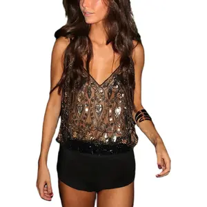 The Night Out Tank: Sheer Sequin Floral Camisole Chic Womenswear