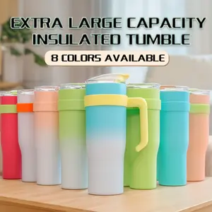 1 Pc 40 oz Stainless Steel Tumbler with Lid and Straw, Double-Wall Insulated, Keeps Hot for 12 Hours/ Cold for 24 Hours, Gradient Color, 2-in-1 Lid, Non-Slip Handle, 8 Color Options, Great for Home and Office Use, Birthday and Holiday Gift, Water Cup