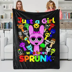Sprunki Cartoon Character Flannel Blanket, High-Saturation Color Print, Soft and Warm, Stylish Home Decor Throw.