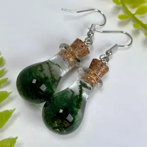 Real Moss Jar Earrings - Lightweight Unisex Accessory, Glass-free & Shatter-proof