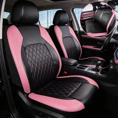 Car Seat Covers Universal Leather Seat Cover, Airbag Compatible, Automotive Accessories for Sedans SUVs Cars Vans Pink for Toyota, Honda, Mazda
