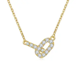 MINDDHA Gold Paperclip Pendant Necklace for Women 14K Gold Plated Cubic Zirconia Dainty Layering Chain 15"/18" + 3" Extender Elegant Trendy Gift