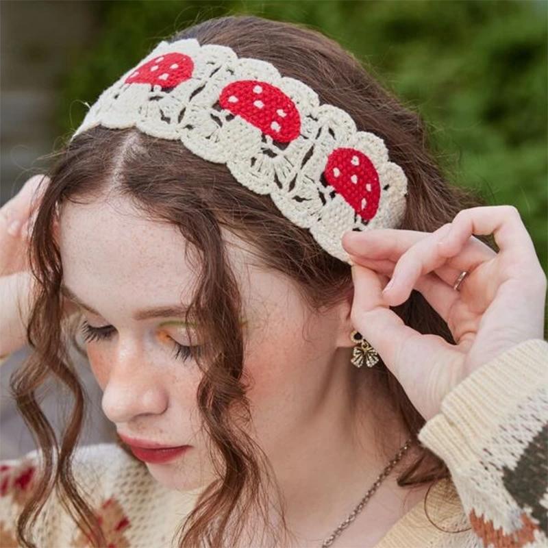 3 Pack Crochet Headbands for Women Mushroom Design Bohemian Bandana Tie-Back Knit Headband for Girls Wide Head Bands Crochet Headwrap Hairband