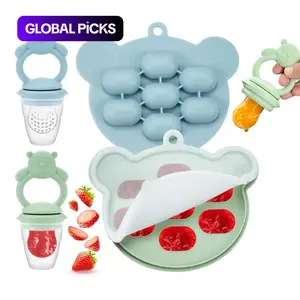 Cartoon Bear Design Pacifier with Ice Cube Tray, 2 Pcs/Set Baby Fruit and Vegetable Feeder and Ice Mold, Silicone Baby Fruit Bite Tool #TOP PICKS