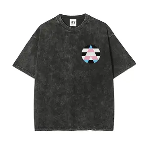 Vintage Washed Transgender Pride Triangle T-Shirt | Black Acid-Washed LGBTQ+ Graphic Tee | Retro Inclusive Streetwear Casual Top