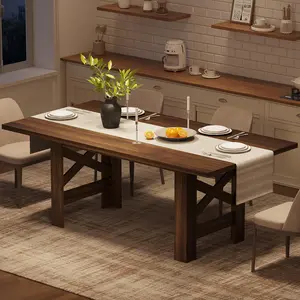 Garvee Large Wooden Farmhouse Dining Table, 71" Long, Seats 6-8, Rectangular Kitchen and Office Table with Thick Sturdy Frame and Stable Triangular Legs in Rustic Brown