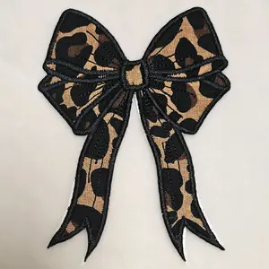 Leopard Print  Embroidered Bow Iron-on Patch