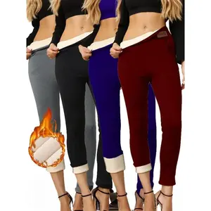 Women's Warm Wool Tights - High Waist Hip Control and Lifting Design with Deep Pockets | Perfect for Winter Exercise, Yoga, Hiking, and Daily Comfortable Wearing (Essential for Cold Weather)