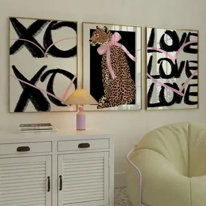 Set of 3 posters, leopard wall art, pink and black wall art pink print trendy wall art 3 piece wall art Girly Printable Pink cheetah poster #68