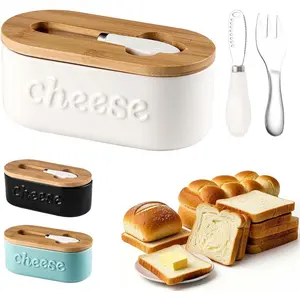 Butter Dish with Lid, Large Butter Dish for Countertop, Ceramic Butter Holder for Counter with  for Easy ,  seals for  freshness, for kitchen (White, elliptical)