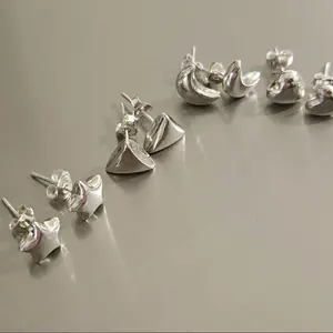 950 Silver Stud Earrings. 4 Different Shapes To Look Stylish: Heart, Moon, Triangle, Star -Ear Studs