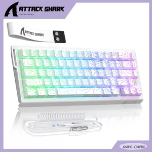 ATTACK SHARK X68HE 8KHZ Rapid Trigger Keyboard Magnetic Switch,0.01mm RT Accuracy,PBT Keycaps Wired RGB 60% Gaming Keyboard TKL with Adjustable Actuation,Snap Tap,Coiled Cable,for PC/Mac