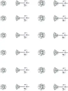 12 Pairs Stainless Steel Stud Earrings & Body Piercing Studs Dazzling Trendy Style (2/3MM Shiny CZ, 20G Stainless Steel Pin & Easy to Clean) for Women & Girls (Daily Wear, Parties & Piercing Styling)