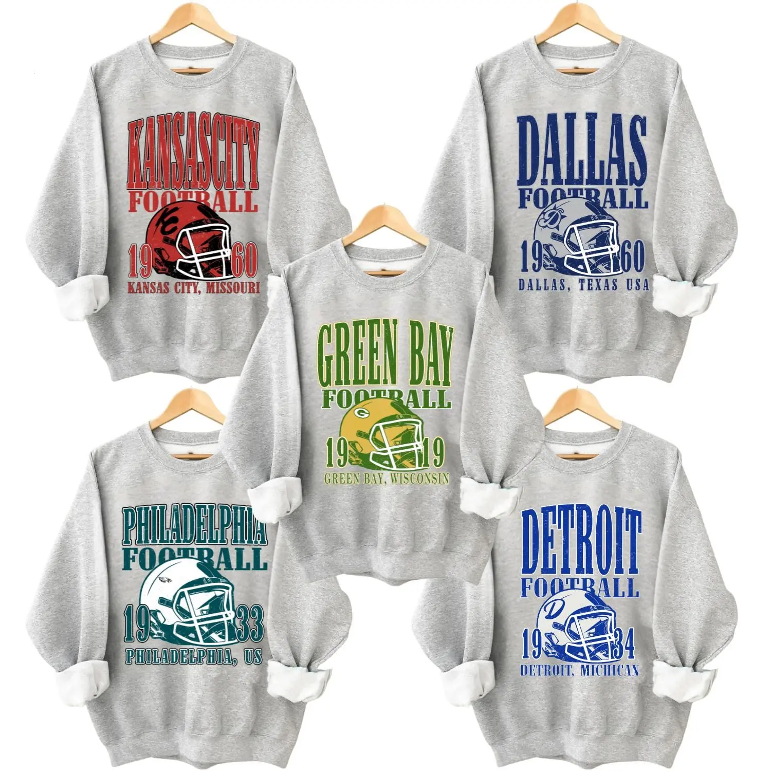 Vintage All Teams Football Sweatshirt Ash Grey Oversized Crewneck for Men Women, Retro 90s Hometown Game Day Pullover, Classic Football Fan Unisex Apparel