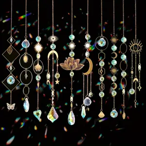 10 Piece Lotus Colorful Crystal Sun Catcher Set, Chain Pendant Decoration, Hanging Crystal Prism Rainbow Maker for Windows Indoor Use