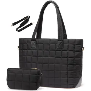 2026 Best Seller Women's Puffer Quilted Tote Bag, Large Capacity Laptop Shoulder Bag, Fluffy Work Commute Travel Handbag for Daily Use