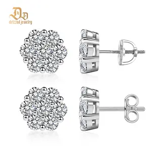 Delzzad 18k Gold-Plated Floral Stud Earrings Flower Lab-Created Moissanite Stud Earring Screw Back/Butterfly Back S925 Sterling Silver Moissanite Jewelry Perfect Birthday Mother’s Day Unisex Christmas Gift for Men Women Wedding Set
