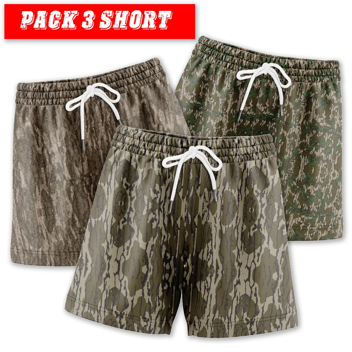 Pack 3 Camo Shorts With 5 Inch Inseam, Perfect for the Gym, Basketball Camo Mesh Short, Gift for him, Gift For Her, Gym Gift