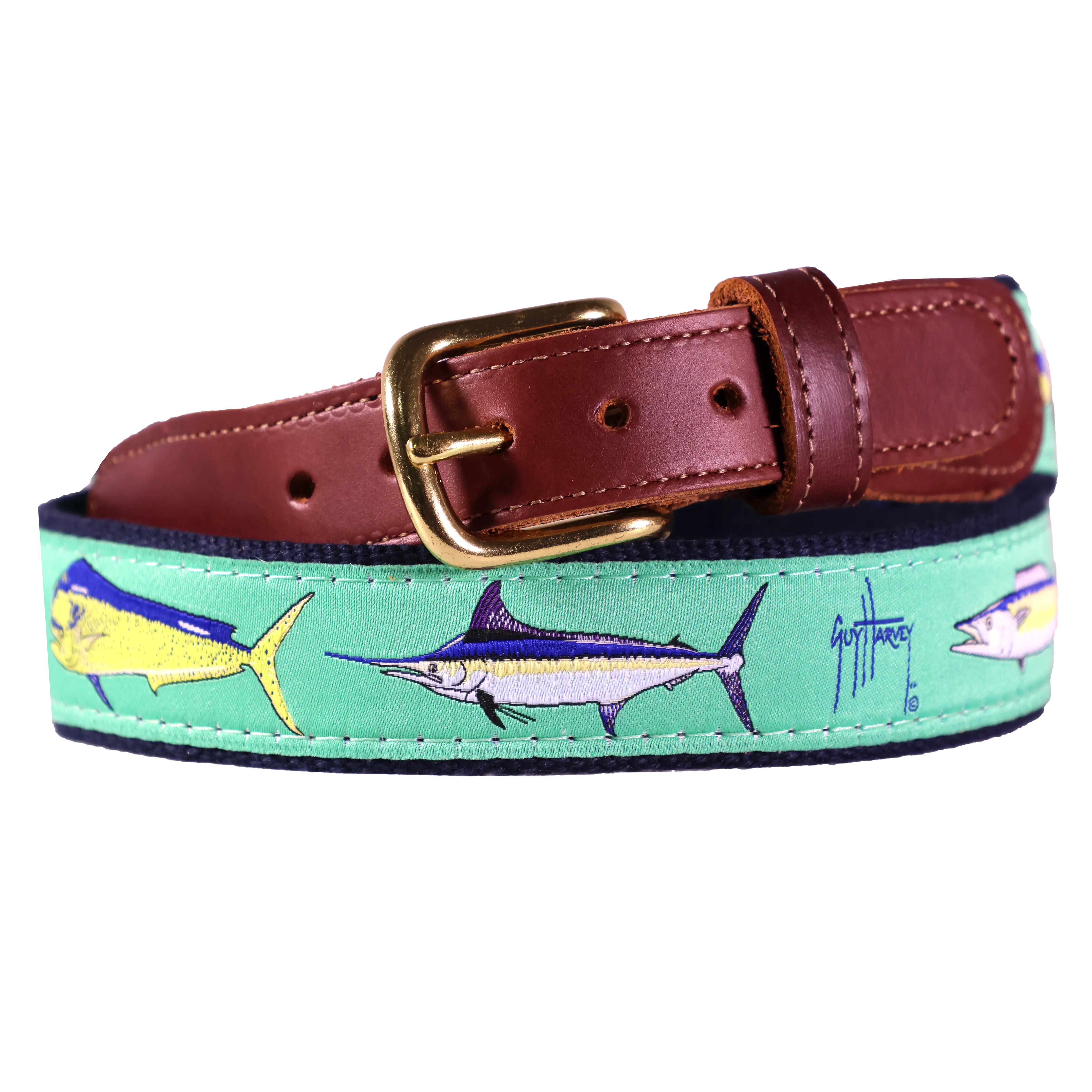 Guy Harvey Men’s Offshore Game Fish Leather Tab Belt