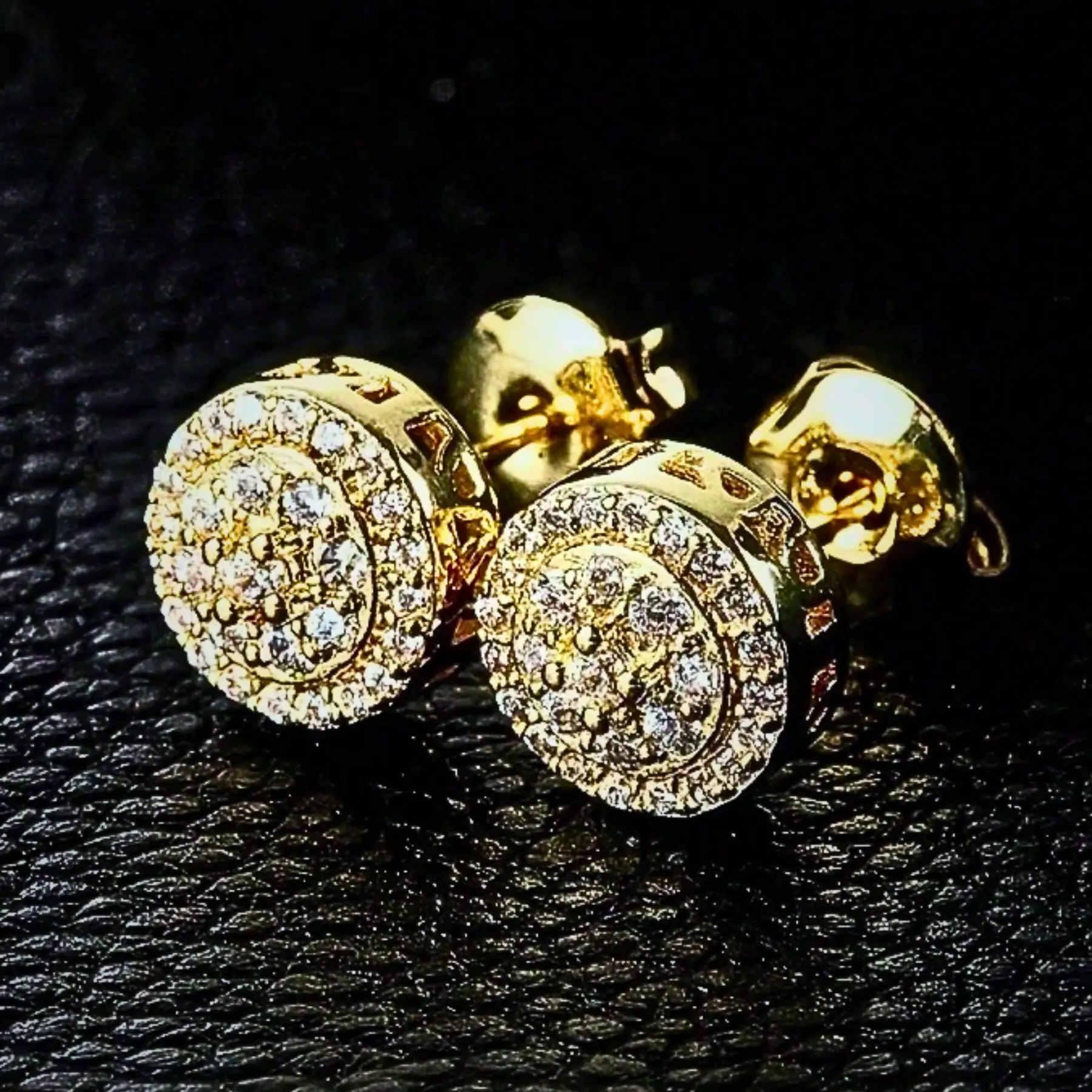 Unisex Gold Plated CZ Stud Earrings, 2pcs Round Sparkle Earrings for Couples