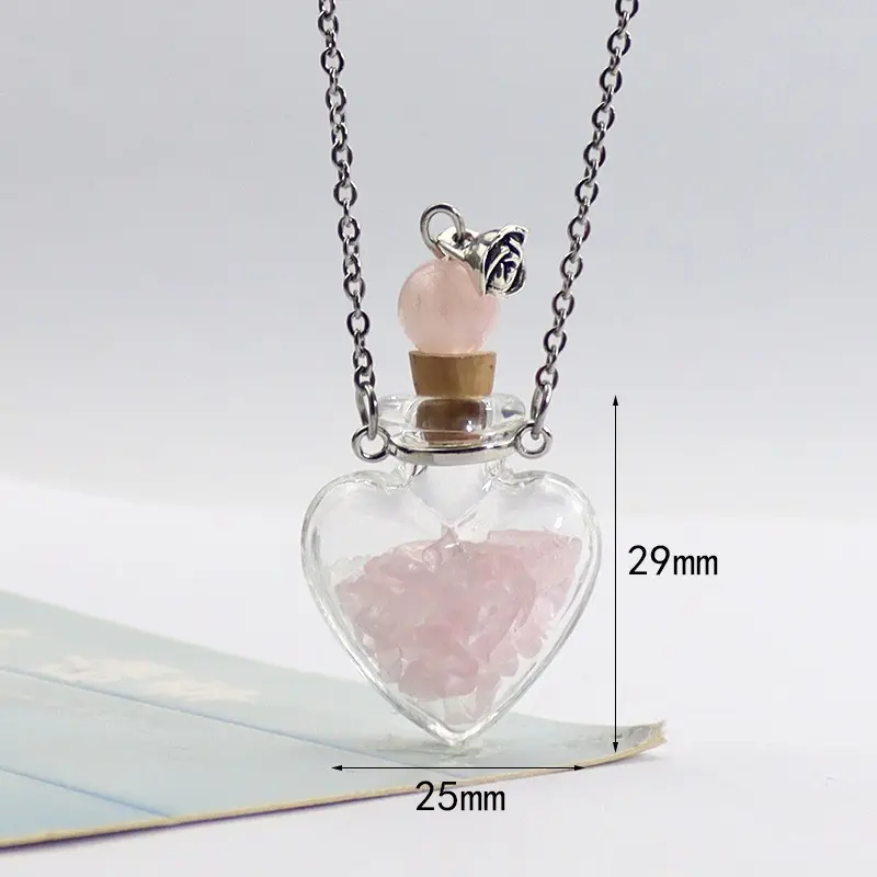 Pink crystal heart shaped glass necklace
