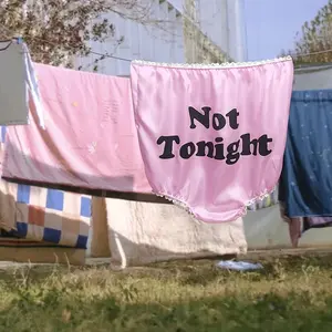 1pc Funny "Not Tonight" Granny Panties, Giant, Oversized Underwear Soft Pink with Bold Black Text, Gag Gift for Women Men Bridal Showers Wedding Pranks, Adult Comedy Costume Party Outfit Accessory, Comfortable Wear, Humorous Gift Item Playful Text Design