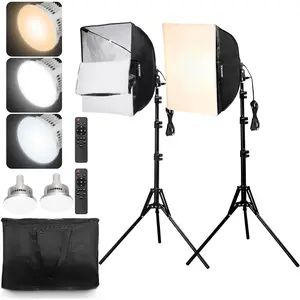 VEVOR Softbox Lighting Kit,16" x 16",Professional Softbox with 45W LED Bulbs,3000-6500K Adjustable Color Temperature,Tripod Stand, Remote Control,Studio Lights for Portrait Shooting,Live Streaming