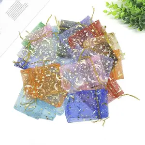 200pcs Colorful Moon & Stars Drawstring Sheer Organza Bags, Gift Pouch, Ideal for Jewelry, Gifts, Candy, Wedding, Valentine's Day, Christmas