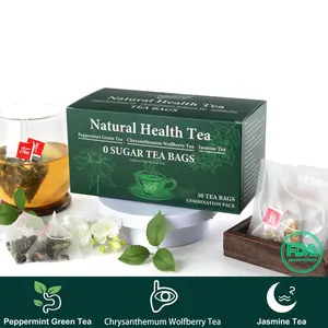 Teafy-Natural Plant Combination tea-Peppermint Green Tea&Chrysanthemum Wolfberry Tea&Jasmine Tea，no sugar, no caffeine 30  bags Beverage