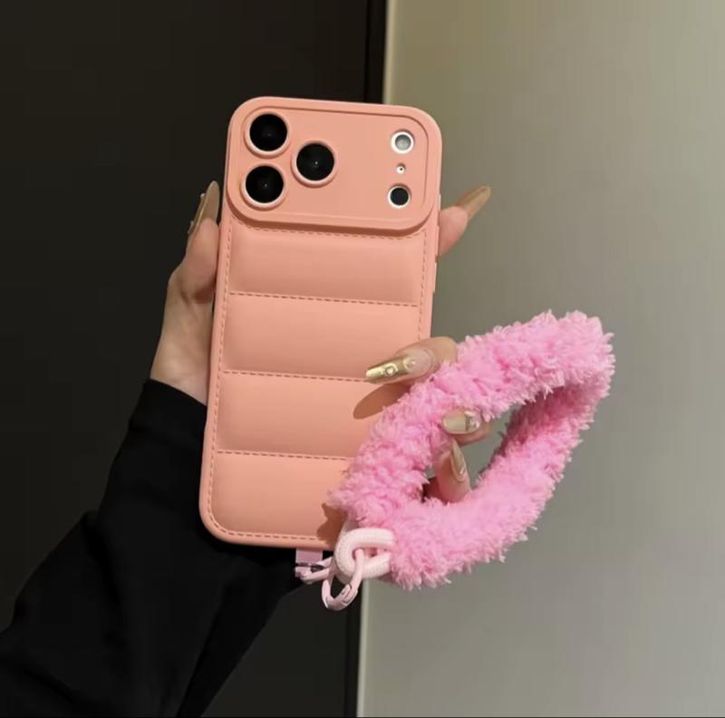 Jacket Furry Lanyard Case for iPhone 17 Series Plush Wrist Strap Winter Cover